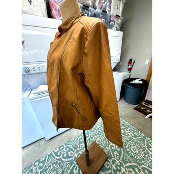NWT!!! Metaphor ,Asymmetrical Zip Up ,Tan jacket, Faux Leather,Street Wear - Picture 5 of 13